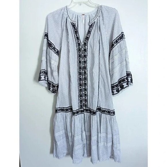Free People Vagabond Striped Maxi Tunic Top Dress Embroidered Oversized Size S - Picture 3 of 7